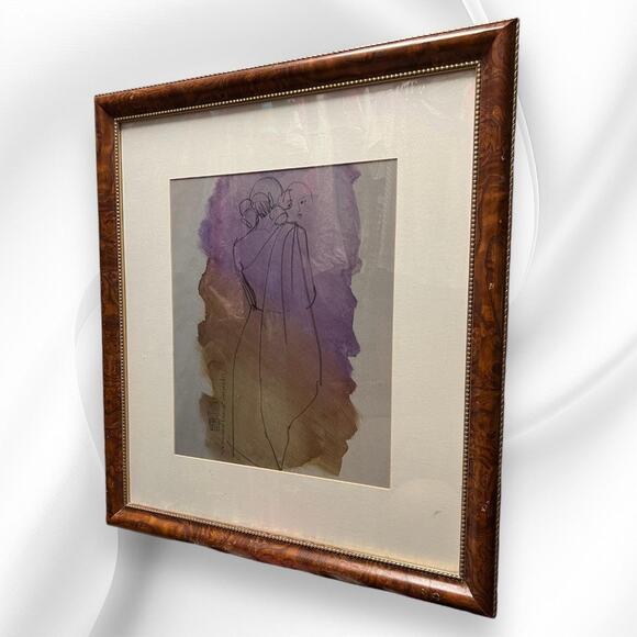 Dreaming Merrie Monarch Drawing Watercolor Art Signed Frame Hawaiian - Picture 2 of 10